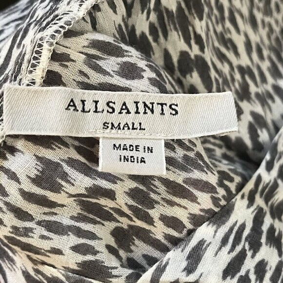 All Saints Animal Print Long Sleeve Cotton Blouse Sz S Boat Neck - Picture 5 of 6
